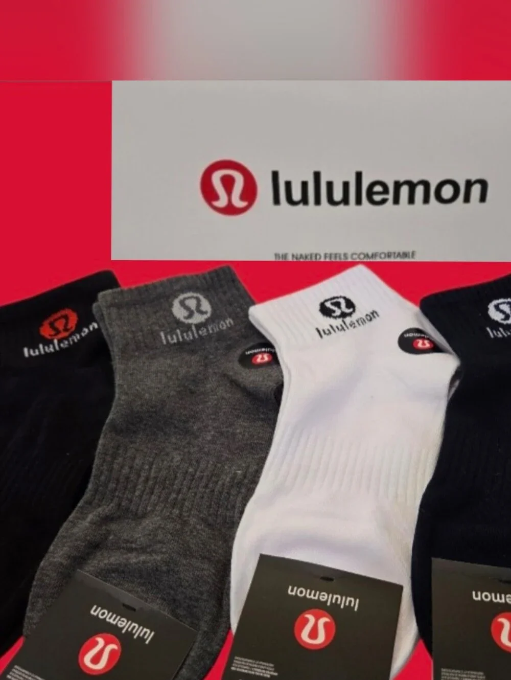 Lululemon Womens Logo Ankle Socks Medium BNWT With Box 5 Pair Black Gray White